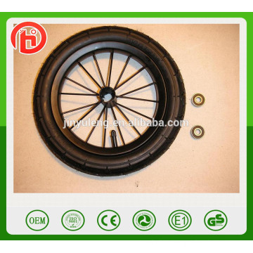 Roda de bicicleta de espuma PU de liga de aço carbono de 8/12/14 polegadas, roda de bicicleta pneumática, rodas de suporte de bebê